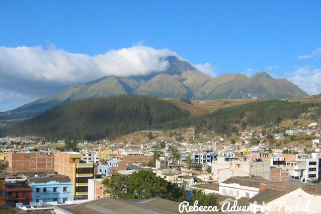 View of Ibarra, the capital of Imbabura province with the mountain on the horizon