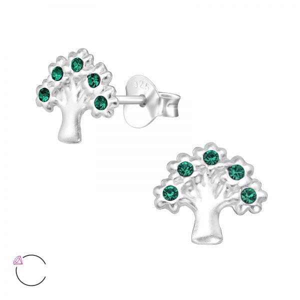 Zilver oorsteker levensboom met groen zirkonia  tree of life Ear Studs  oorbellen dames  zilverana  Sterling 925 Silver  sieraden vrouw