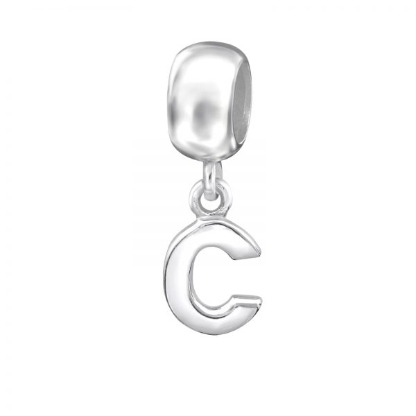 Dangle Alfabet letter C bead  Zilverana  Bedel  Sterling 925 Silver (Echt zilver)  Past op vele merken  Nikkelvrij