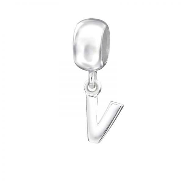 Dangle Alfabet letter V bead  Zilverana  Bedel  Sterling 925 Silver (Echt zilver)  Past op vele merken  Nikkelvrij