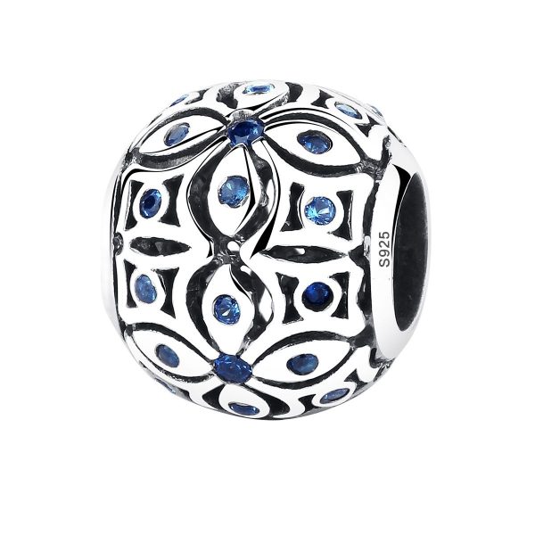 bali bloem blauw zirkonia bead  bali bedel  Zilverana  geschikt voor Biagi , Pandora , Trollbeads armband  925 zilver