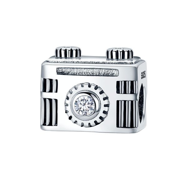 Camera fototoestel bedel  vintage zirconia bead  Zilverana  geschikt voor Biagi , Pandora , Trollbeads armband  925 zilver