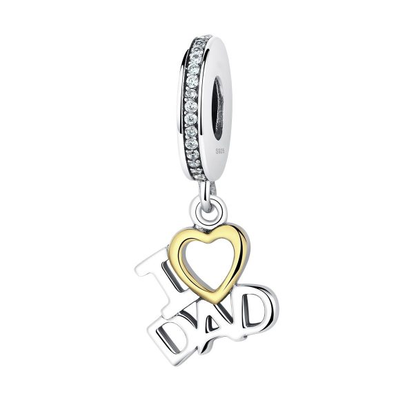 I love dad dangle bead zirkonia  vader papa bedel  Zilverana  geschikt voor Biagi , Pandora , Trollbeads armband  925 zilver
