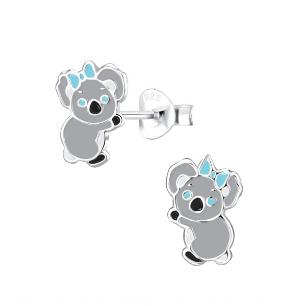 zilveren koala met strik kinderoorbellen  oorknopjes Meisje Zilver  Zilverana  Sterling 925 Silver