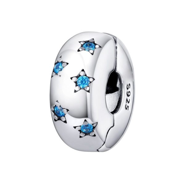 spacer met blauwe sterren bead zirkonia  bead  Zilverana  geschikt voor Biagi , Pandora , Trollbeads armband  925 zilver