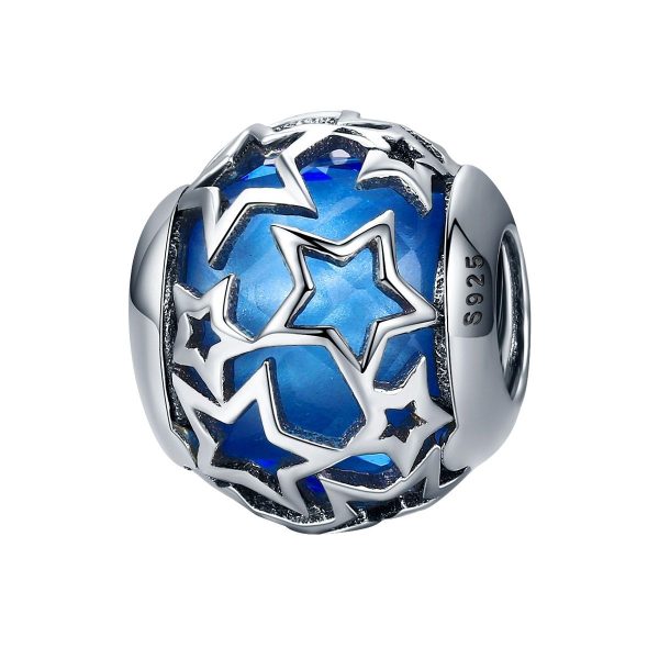Stars blue sky bedel  ster bead  Zilverana  geschikt voor Biagi , Pandora , Trollbeads armband  925 zilver