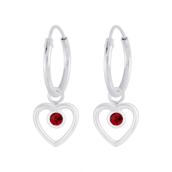Zilver 12mm oorringen hart hanger met zirkonia rood  hartje oorbellen dames zilver  Heart Ear hoops  zilverana