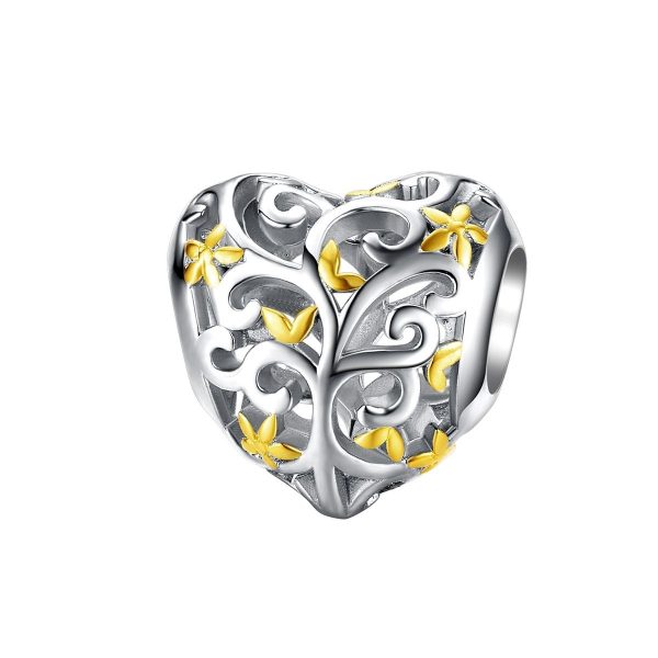Hart tree of life goud bead  levensboom bedel  Zilverana  geschikt voor Biagi , Pandora , Trollbeads armband  925 zilver