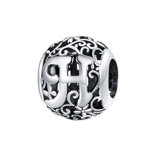 Letter H romantisch bedel  alfabet bead  Zilverana  geschikt voor Biagi , Pandora , Trollbeads armband  925 zilver