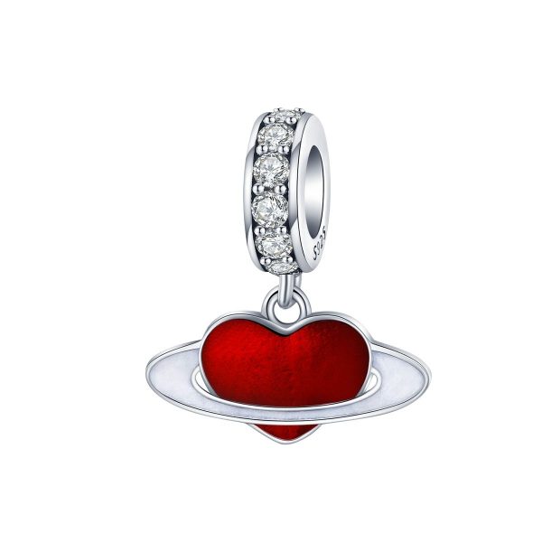 Rood hart dangle bedel zirkonia  bead  Zilverana  geschikt voor Biagi , Pandora , Trollbeads armband  925 zilver