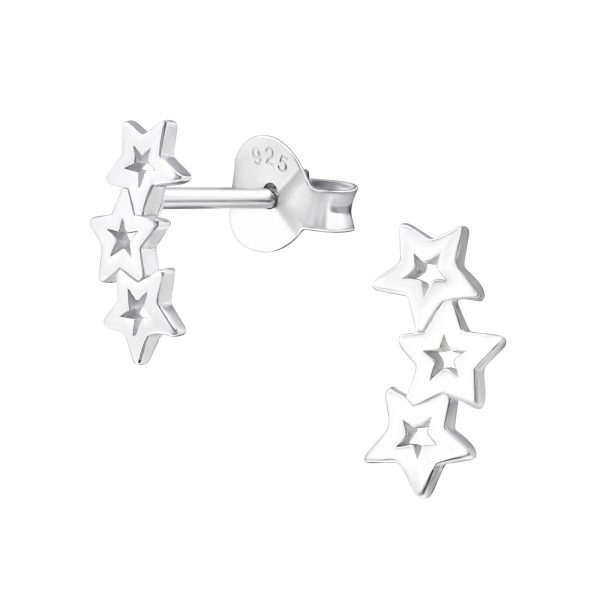 zilver 3 sterren oorstekers  earring triple star  Sterling 925 Silver