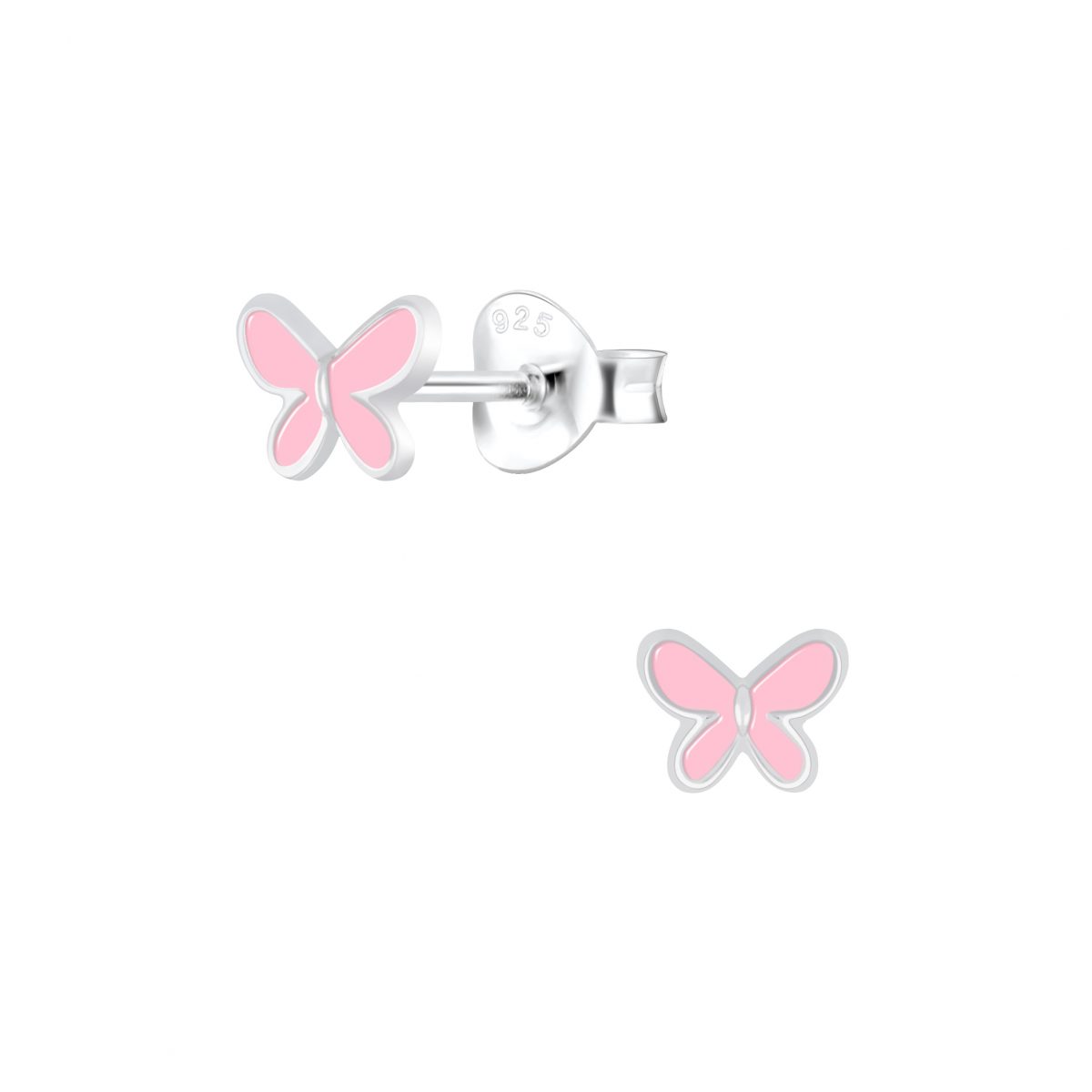 zilver kinderoorbellen oorstekers licht roze vlinder Zilverana