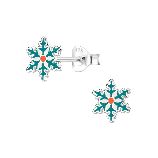 zilveren groen rood sneeuwvlokje kinderoorbellen  snowflake kerst oorbellen Meisje Zilver  Zilverana  Sterling 925 Silver