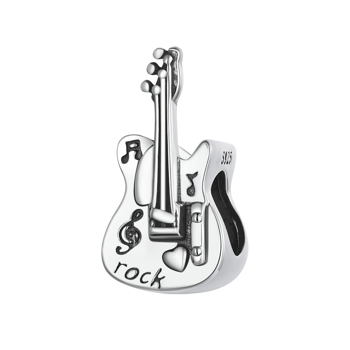 Bass Rock gitaar muziek bedel  Guitar bead  Zilverana  geschikt voor Biagi , Pandora , Trollbeads armband  925 zilver