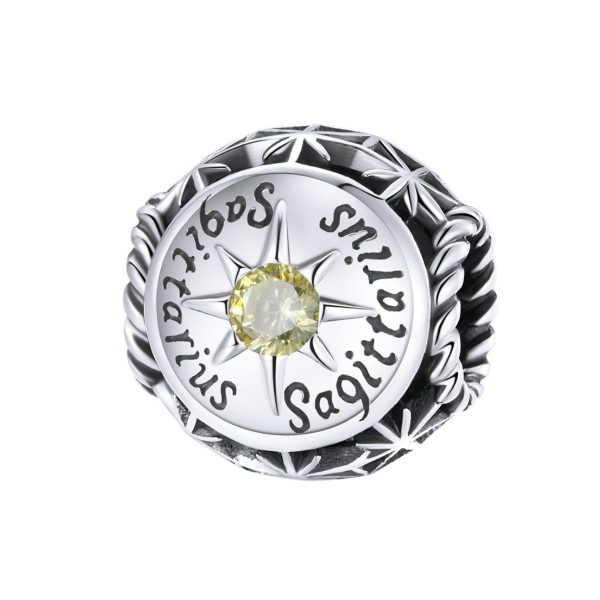 Sterrenbeeld boogschutter bedel met gele zirkonia geboortesteen  zodiac sagittarius bead  Zilverana  geschikt voor Biagi , Pandora , Trollbeads armband  925 zilver