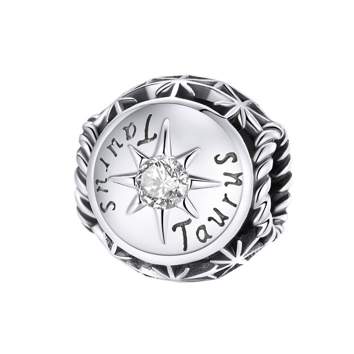 Sterrenbeeld stier bedel met kristal zirkonia geboortesteen  zodiac taurus bead  Zilverana  geschikt voor Biagi , Pandora , Trollbeads armband  925 zilver